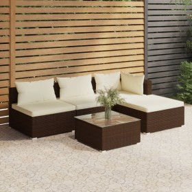 Gartenmöbel Set 5 Stück und Kissen braun synthetischen Rattan von vidaXL, Gartensets - Ref: Foro24-3101618, Preis: 362,99 €, ...