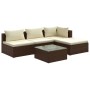 Set muebles de jardín 5 piezas y cojines ratán sintético marrón de vidaXL, Conjuntos de jardín - Ref: Foro24-3101618, Precio:...