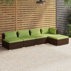 5-teiliges Gartensofa-Set und braune synthetische Rattankissen von vidaXL, Gartensets - Ref: Foro24-3101628, Preis: 495,72 €,...