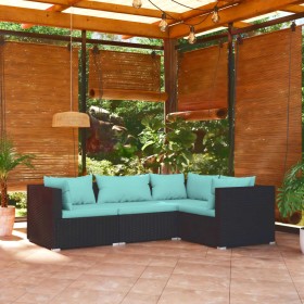 Set de muebles de jardín 4 pzas y cojines ratán sintético negro de vidaXL, Conjuntos de jardín - Ref: Foro24-3101673, Precio:...