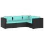 Set de muebles de jardín 4 pzas y cojines ratán sintético negro de vidaXL, Conjuntos de jardín - Ref: Foro24-3101673, Precio:...