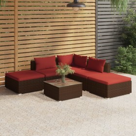 6-teiliges Gartenmöbel-Set und braune synthetische Rattankissen von vidaXL, Gartensets - Ref: Foro24-3101603, Preis: 507,87 €...