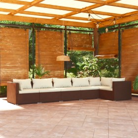 Set muebles de jardín 6 piezas y cojines ratán sintético marrón de vidaXL, Conjuntos de jardín - Ref: Foro24-3101706, Precio:...