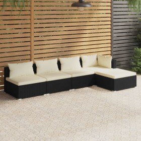 5-teiliges Gartenmöbel-Set und schwarze synthetische Rattankissen von vidaXL, Gartensets - Ref: Foro24-3101623, Preis: 343,99...