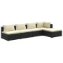 Set de muebles de jardín 5 pzas y cojines ratán sintético negro de vidaXL, Conjuntos de jardín - Ref: Foro24-3101623, Precio:...