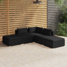 5-teiliges Gartenmöbel-Set und schwarze synthetische Rattankissen von vidaXL, Gartensets - Ref: Foro24-3101608, Preis: 655,29...