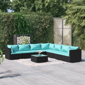 Set de muebles de jardín 8 pzas y cojines ratán sintético negro de vidaXL, Conjuntos de jardín - Ref: Foro24-3101761, Precio:...