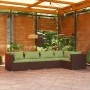 Set sofás de jardín 5 piezas y cojines ratán sintético marrón de vidaXL, Conjuntos de jardín - Ref: Foro24-3101692, Precio: 4...