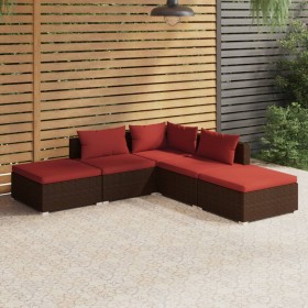 Garden set with 5 pieces of sofas and brown synthetic rattan cushions. by vidaXL, Garden sets - Ref: Foro24-3101611, Price: 3...