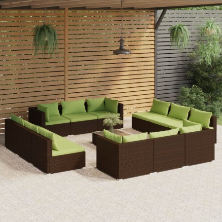 Set muebles de jardín 13 pzas y cojines ratán sintético marrón de vidaXL, Conjuntos de jardín - Ref: Foro24-3101596, Precio: ...