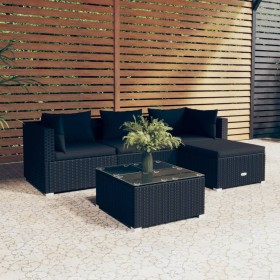 5-teiliges Gartenmöbel-Set und schwarze synthetische Rattankissen von vidaXL, Gartensets - Ref: Foro24-3101648, Preis: 444,99...