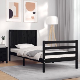 Bed frame with black solid wood headboard 90x200 cm by vidaXL, Beds and slatted bases - Ref: Foro24-3194755, Price: 125,27 €,...