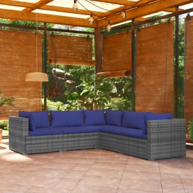 Gartensofa Set 5 Stück und Kissen synthetisches Rattan grau von vidaXL, Gartensets - Ref: Foro24-3101702, Preis: 335,99 €, Ra...