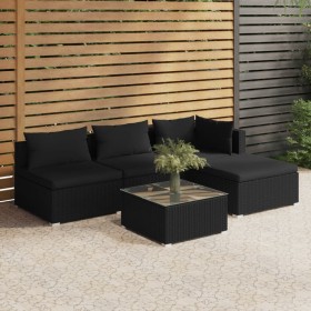 5-teiliges Gartenmöbel-Set und schwarze synthetische Rattankissen von vidaXL, Gartensets - Ref: Foro24-3101616, Preis: 712,99...