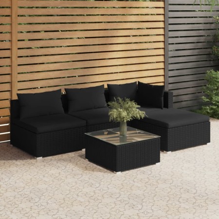 Set de muebles de jardín 5 pzas y cojines ratán sintético negro de vidaXL, Conjuntos de jardín - Ref: Foro24-3101616, Precio:...