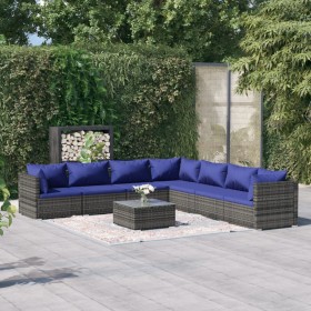 8-teiliges Gartensofa-Set und graue synthetische Rattankissen von vidaXL, Gartensets - Ref: Foro24-3101766, Preis: 586,70 €, ...