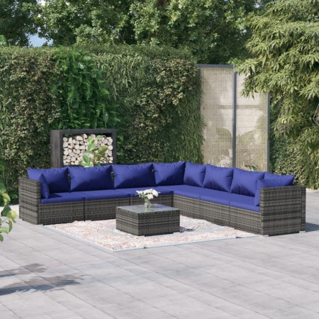 8-teiliges Gartensofa-Set und graue synthetische Rattankissen von vidaXL, Gartensets - Ref: Foro24-3101766, Preis: 541,99 €, ...