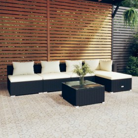 Set de muebles de jardín 6 pzas y cojines ratán sintético negro de vidaXL, Conjuntos de jardín - Ref: Foro24-3101631, Precio:...