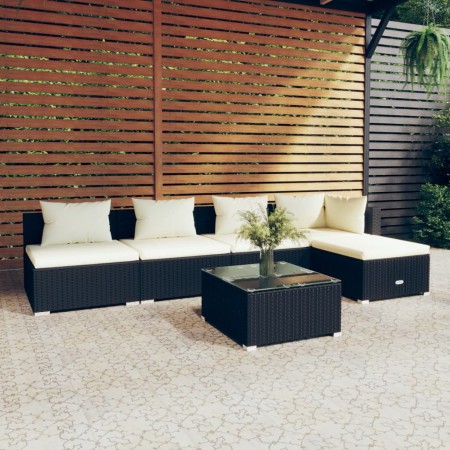 Set de muebles de jardín 6 pzas y cojines ratán sintético negro de vidaXL, Conjuntos de jardín - Ref: Foro24-3101631, Precio:...