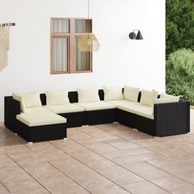 Set de muebles de jardín 7 pzas y cojines ratán sintético negro de vidaXL, Conjuntos de jardín - Ref: Foro24-3101831, Precio:...