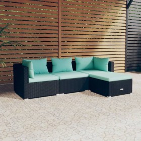 Set de muebles de jardín 4 pzas y cojines ratán sintético negro de vidaXL, Conjuntos de jardín - Ref: Foro24-3101641, Precio:...