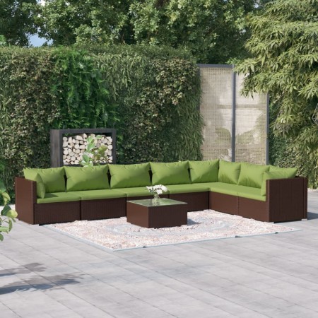 Gartensofa 8 Stück und Kissen aus braunem synthetischem Rattan von vidaXL, Gartensets - Ref: Foro24-3101756, Preis: 735,01 €,...