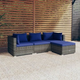 4-teiliges Gartensofa-Set und graue synthetische Rattankissen von vidaXL, Gartensets - Ref: Foro24-3101646, Preis: 300,58 €, ...