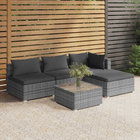 5-teiliges Gartenmöbel-Set und graue synthetische Rattankissen von vidaXL, Gartensets - Ref: Foro24-3101621, Preis: 492,72 €,...