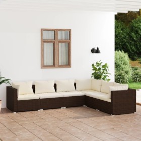 Set muebles de jardín 6 piezas y cojines ratán sintético marrón de vidaXL, Conjuntos de jardín - Ref: Foro24-3101714, Precio:...