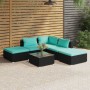 Set de muebles de jardín 6 pzas y cojines ratán sintético negro de vidaXL, Conjuntos de jardín - Ref: Foro24-3101601, Precio:...