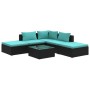 Set de muebles de jardín 6 pzas y cojines ratán sintético negro de vidaXL, Conjuntos de jardín - Ref: Foro24-3101601, Precio:...