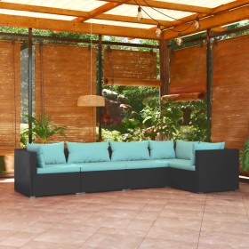 5-teiliges Gartenmöbel-Set und schwarze synthetische Rattankissen von vidaXL, Gartensets - Ref: Foro24-3101689, Preis: 372,99...