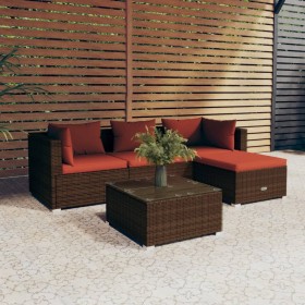 Garten Sofa Set 5 Stück und Kissen braun synthetischen Rattan von vidaXL, Gartensets - Ref: Foro24-3101651, Preis: 400,50 €, ...