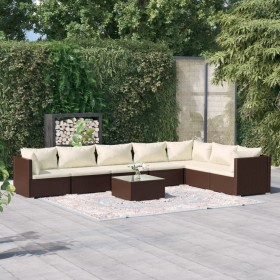 Set muebles de jardín 8 piezas y cojines ratán sintético marrón de vidaXL, Conjuntos de jardín - Ref: Foro24-3101754, Precio:...