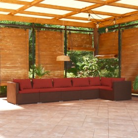 Set muebles de jardín 6 piezas y cojines ratán sintético marrón de vidaXL, Conjuntos de jardín - Ref: Foro24-3101707, Precio:...