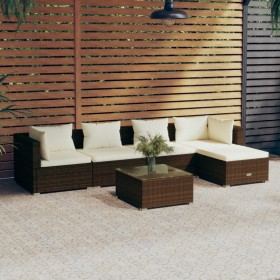 6-teiliges Gartenmöbel-Set und braune synthetische Rattankissen von vidaXL, Gartensets - Ref: Foro24-3101666, Preis: 494,99 €...