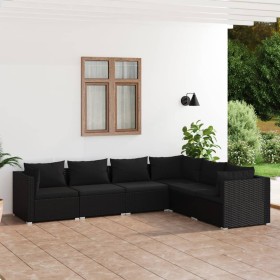 Set de muebles de jardín 6 pzas y cojines ratán sintético negro de vidaXL, Conjuntos de jardín - Ref: Foro24-3101712, Precio:...