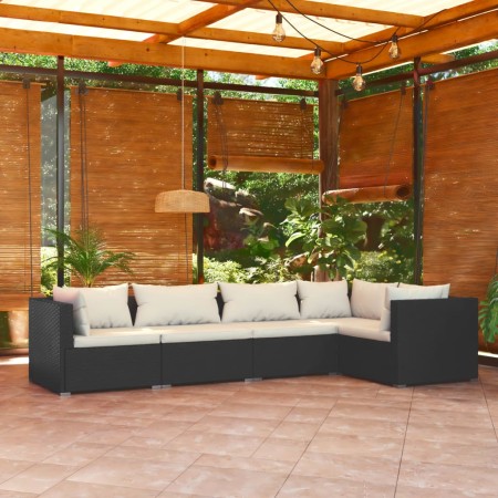 Set de muebles de jardín 5 pzas y cojines ratán sintético negro de vidaXL, Conjuntos de jardín - Ref: Foro24-3101687, Precio:...