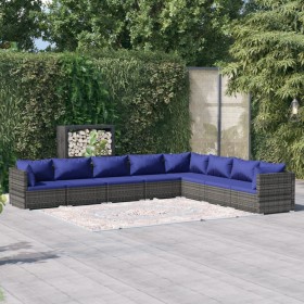 8-teiliges Gartensofa-Set und graue synthetische Rattankissen von vidaXL, Gartensets - Ref: Foro24-3101774, Preis: 536,99 €, ...