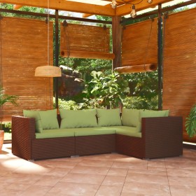 Set muebles de jardín 4 piezas y cojines ratán sintético marrón de vidaXL, Conjuntos de jardín - Ref: Foro24-3101676, Precio:...