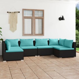 Set de muebles de jardín 6 pzas y cojines ratán sintético negro de vidaXL, Conjuntos de jardín - Ref: Foro24-3101873, Precio:...