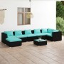 Set de muebles de jardín 8 pzas y cojines ratán sintético negro de vidaXL, Conjuntos de jardín - Ref: Foro24-3101841, Precio:...