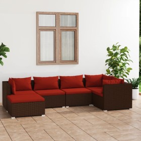 6-teiliges Gartenmöbel-Set und braune synthetische Rattankissen von vidaXL, Gartensets - Ref: Foro24-3101811, Preis: 557,63 €...