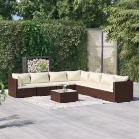 8-teiliges Gartenmöbel-Set und braune synthetische Rattankissen von vidaXL, Gartensets - Ref: Foro24-3101762, Preis: 905,48 €...