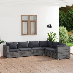 6-teiliges Gartenmöbel-Set und graue synthetische Rattankissen von vidaXL, Gartensets - Ref: Foro24-3101717, Preis: 623,99 €,...