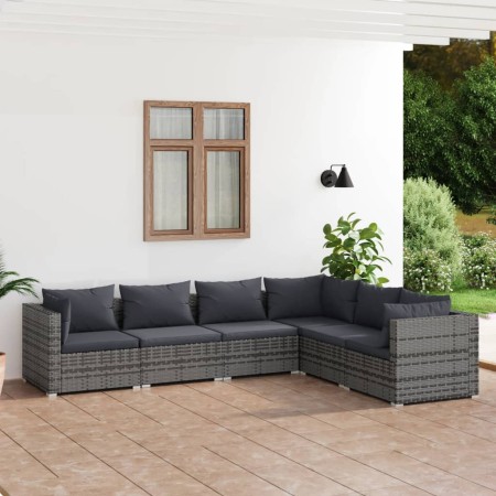 6-teiliges Gartenmöbel-Set und graue synthetische Rattankissen von vidaXL, Gartensets - Ref: Foro24-3101717, Preis: 738,87 €,...