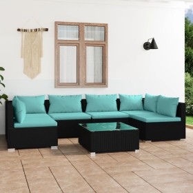 7-teiliges Gartenmöbel-Set und schwarze synthetische Rattankissen von vidaXL, Gartensets - Ref: Foro24-3101881, Preis: 656,99...