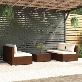 5-teiliges Gartensofa-Set und braune synthetische Rattankissen von vidaXL, Gartensets - Ref: Foro24-3101442, Preis: 501,18 €,...