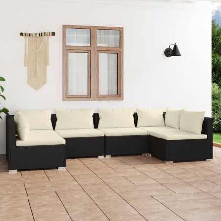 Gartenmöbel Set 6 Stück und Kissen Kunststoff Rattan schwarz von vidaXL, Gartensets - Ref: Foro24-3101871, Preis: 597,64 €, R...