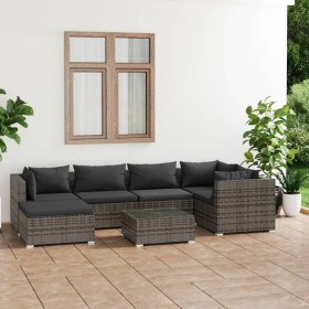 7-teiliges Gartenmöbel-Set und graue synthetische Rattankissen von vidaXL, Gartensets - Ref: Foro24-3101821, Preis: 708,19 €,...